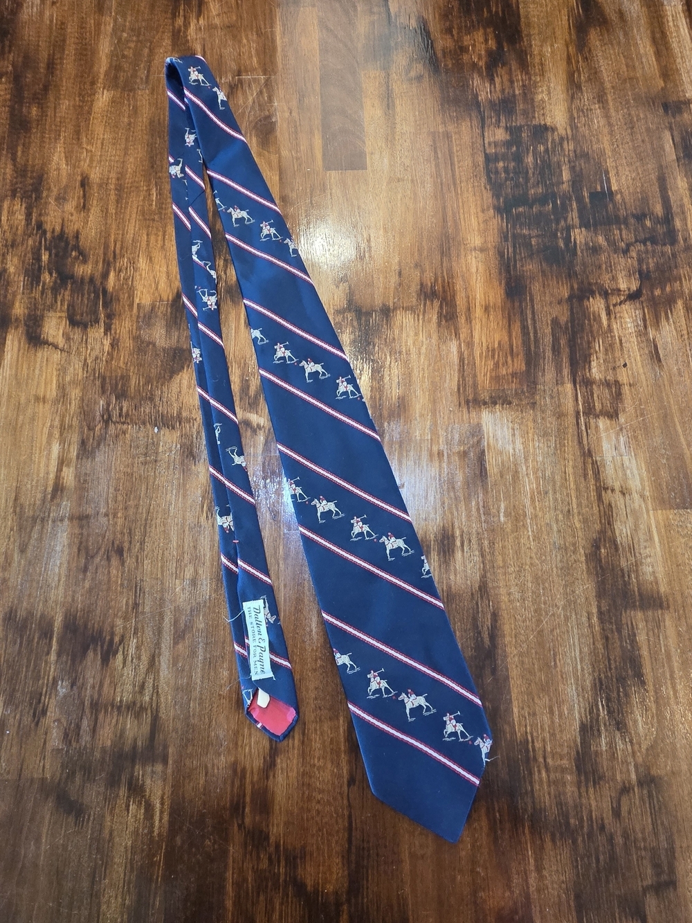 Vintage 80s Resilio necktie with Horse Riding Polo Players Navy and Burgundy